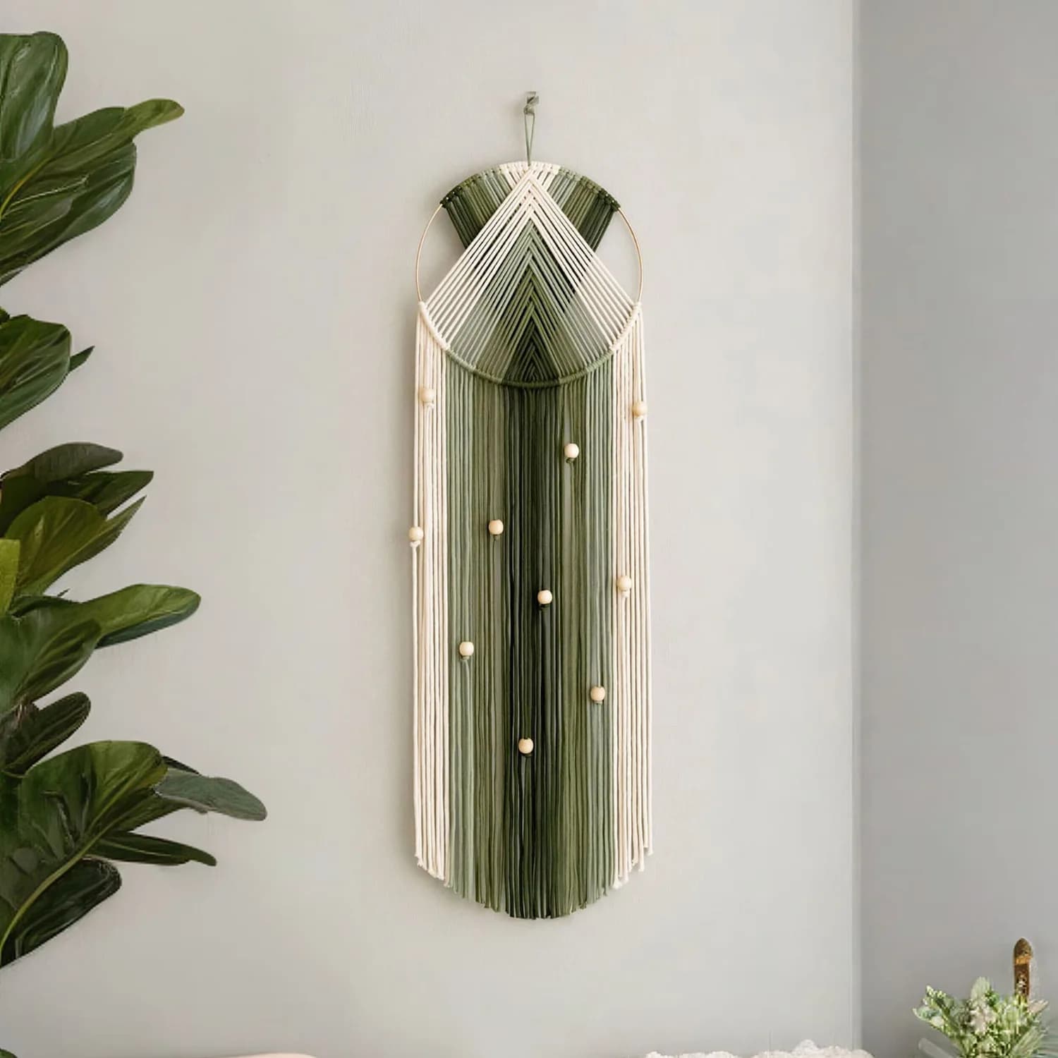 25x66cm Green And Blue Handmade Woven Cotton Rope Tapestry - Nordic-inspired Wall Decor Tapestry - Dream Catcher