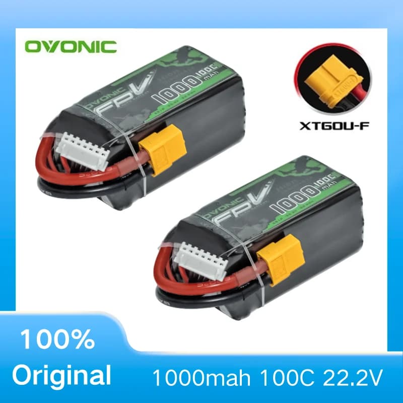2 Pezzi Batteria LiPo OVONIC 1000mAh 100C 22.2V per Elicottero RC, Quadricottero, Drone FPV da Corsa, Ricambio Batteria Ricaricabile 6S