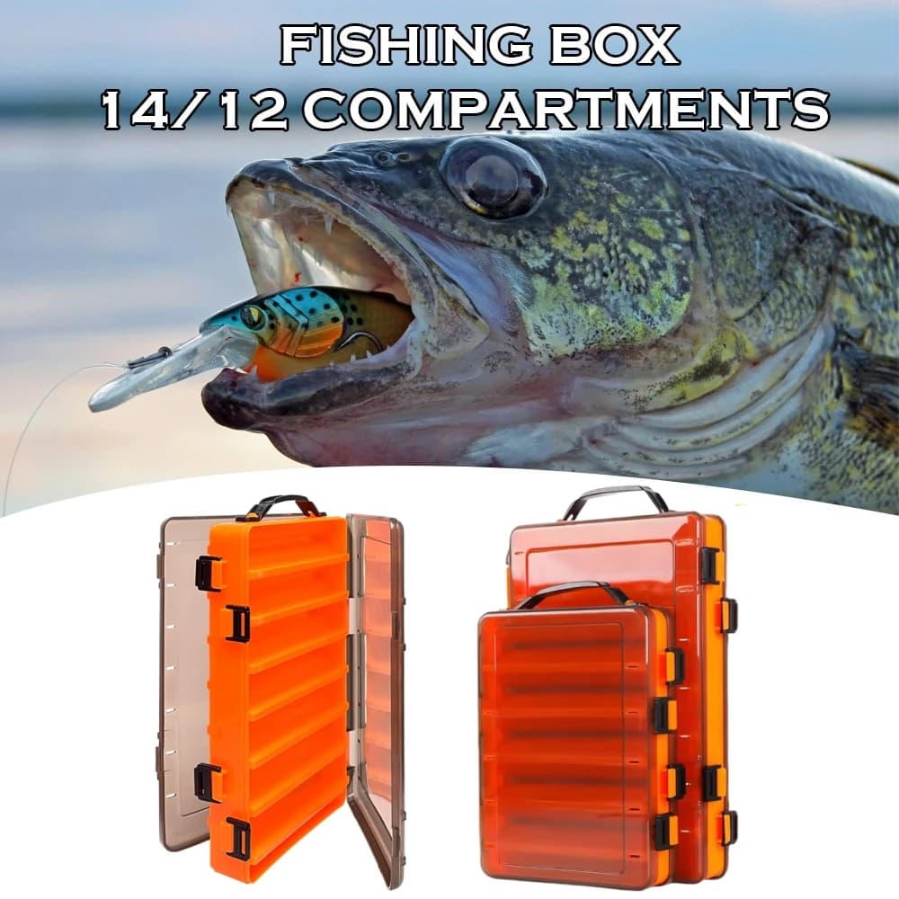 Box for double-sided fishing gear housing for cells 12/14 fake baits baits accessories for waterproof portable fishing gear
