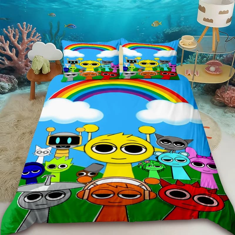 Sprunki Game, set of bedding with animated designs, Queen King Full cushion cover, bedroom decoration, ideal gifts for teenagers and children