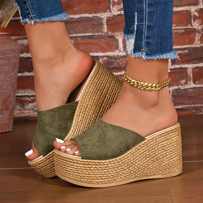 Sandali Estivi con Tacco Grosso 9 cm da Donna, Misura Grande 43, con Punta Aperta e Zeppa, Casual, con Tacco Alto