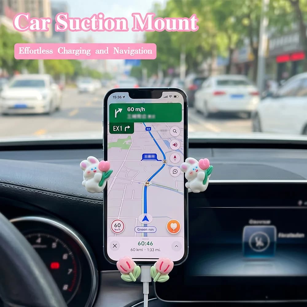 Suction Cup Car Phone Holder Cartoon Cute Dashboard Car Windshield Phone Stand Mount Auto Interior Navigation Mounting Stands
