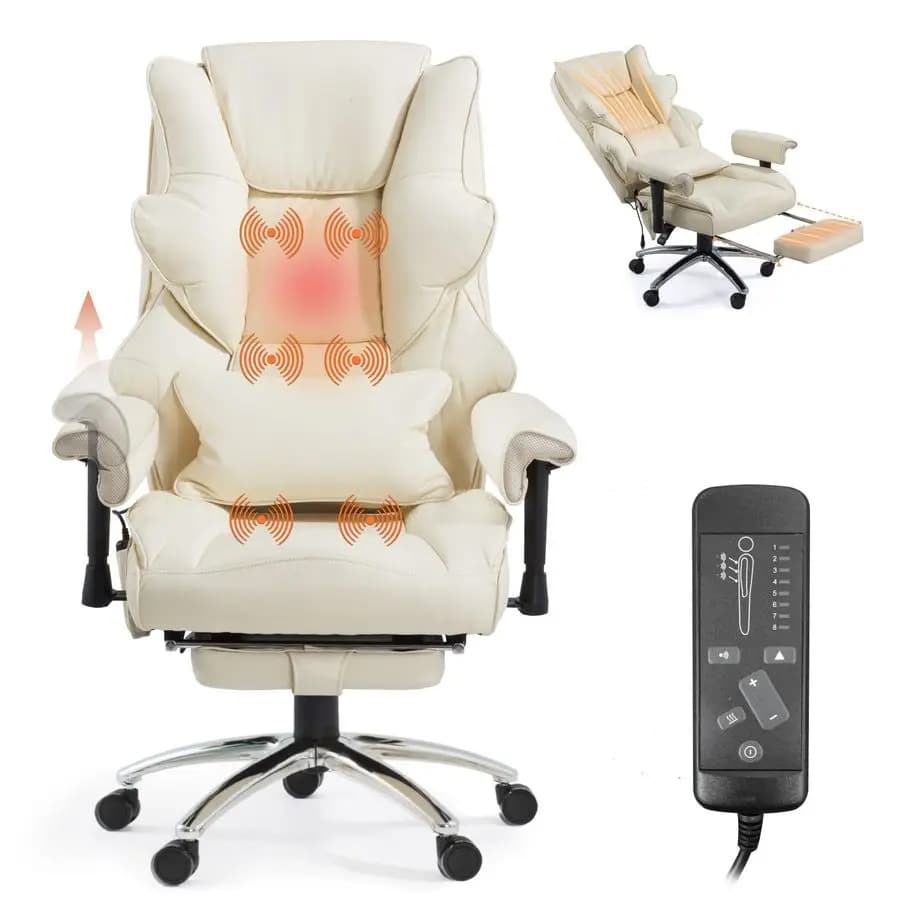 Sedia da Ufficio con Poggiapiedi, Sedia Direzionale Ergonomica Riscaldata con Schienale Reclinabile, Braccioli Regolabili e Supporto Lombare