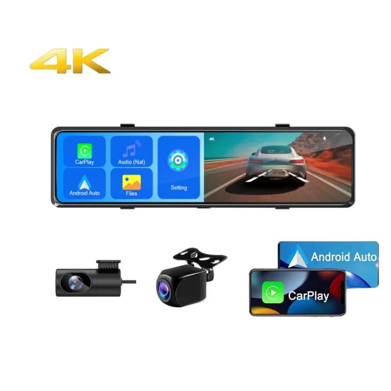 12 "4K Dash Cam Wireless CarPlay Android Auto ADAS Car DVR 5G WiFi GPS FM 24h Parcheggio Specchietto retrovisore Videocamera Registratore