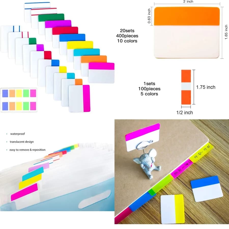 500 Pezzi Schede Indice Appiccicose da 2 Pollici Schede File Scrivibili e Reposizionabili Bandiere Segnapagina Colorate Etichette per Lettura Note B