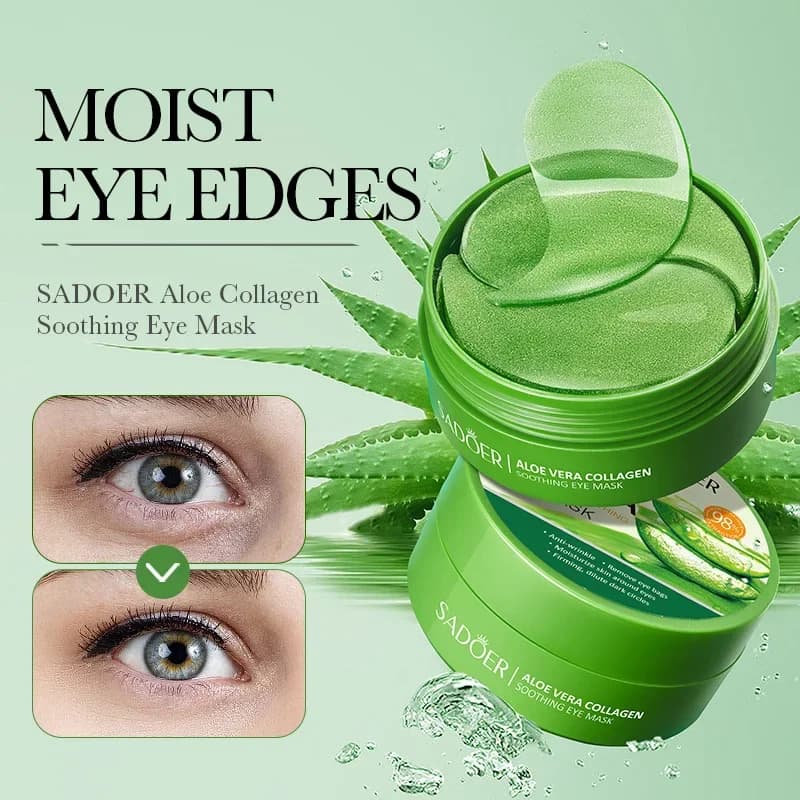 SAODER 60Pcs Aloe Vera Collagen Eye Patches Anti Dark Circles Eye Bags Moisturizing Firming Under Eye Skin Care Products