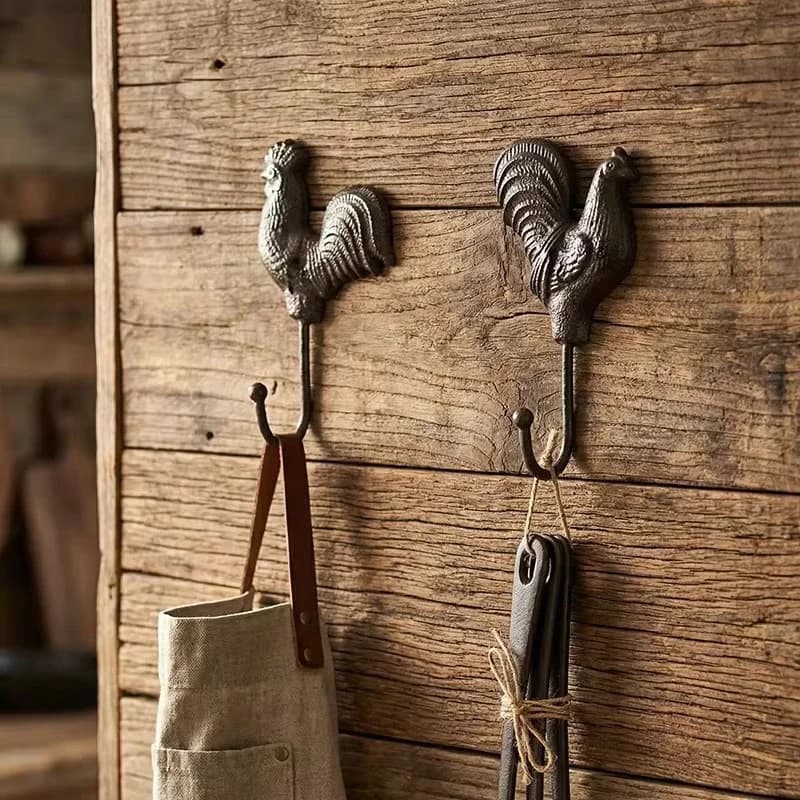 Iron Rooster Hen Animal Hanger Wall Decoration Retro Creative Home Decor Homestay Clothes Hooks with Nails Fixing Punching