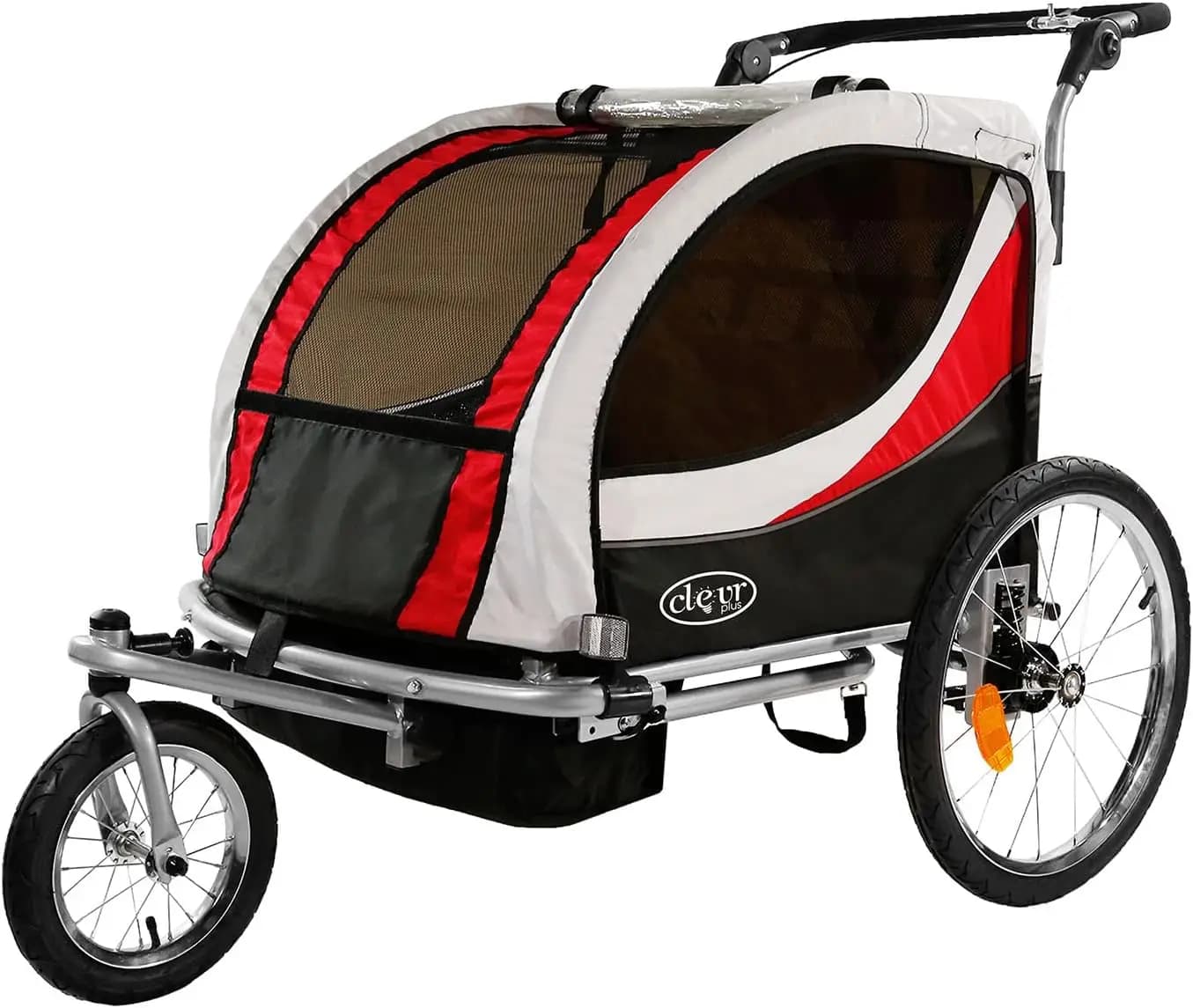 Passeggino da jogging per rimorchio per bici da bicicletta doppio 3 in 1 deluxe a 2 posti per bambini | Pieghevole pieghevole con ruota anteriore pivotante