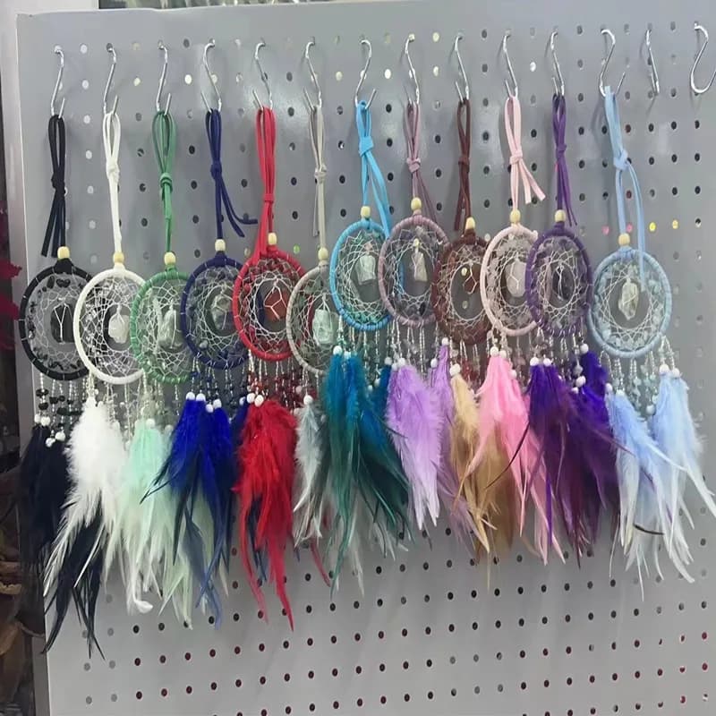 vBedroom Decoration Handmade Feather Crystal Dream Catcher Wind Chimes Art Chimes Home Craft Dreamcatcher Ornament Hanging