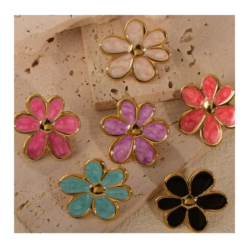 Color Dripping Stainless Steel Stud Earrings Temperament New Flower Earrings for Explosion Fresh and Sweet