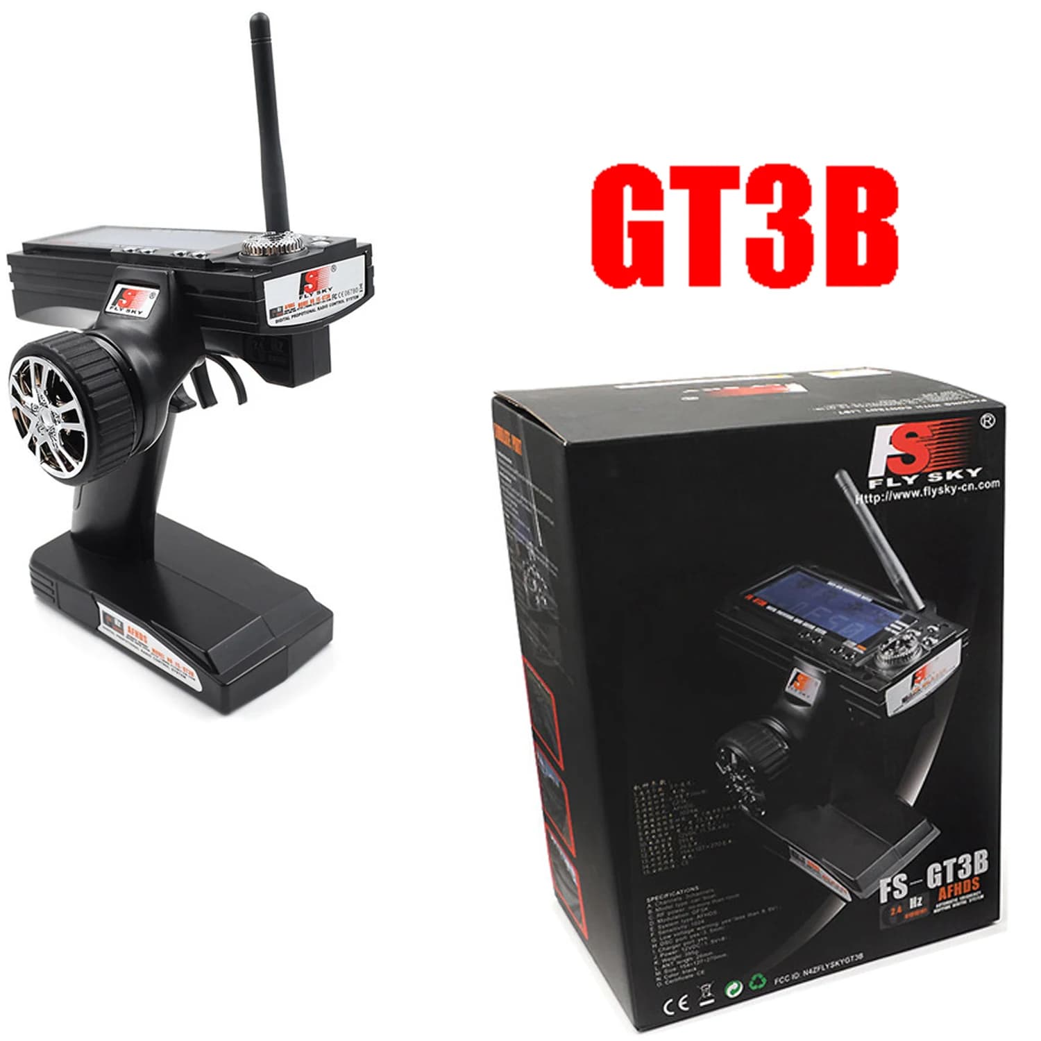 FlySky GT3B FS-GT3B Trasmettitore 2.4G 3CH Sistema RC Controller a Pistola con Ricevitore FS GR3E per Auto e Barche RC con Schermo LED