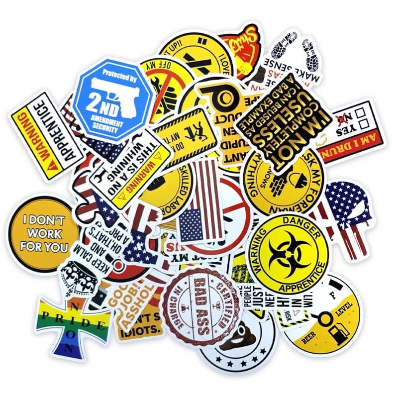 50 Pezzi Adesivi Segnaletici di Pericolo e Divieto, Stile Graffiti, per Casco, Bicicletta, Borraccia, Moto, Telefono, Bagagli, Decorazioni e Giocattoli