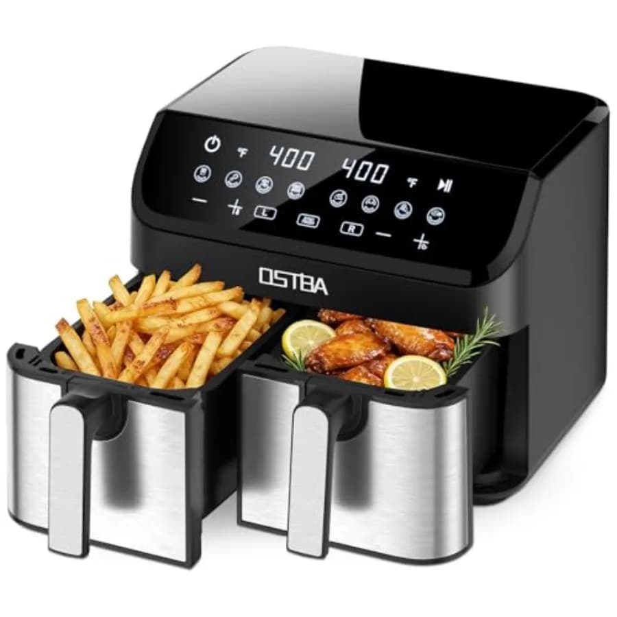 Friggitrice ad Aria Doppia da 9.5QT 1700W con 2 Cestelli Indipendenti in Acciaio Inox da 4.25QT, Touchscreen Digitale, Finitura Sync Finish 8