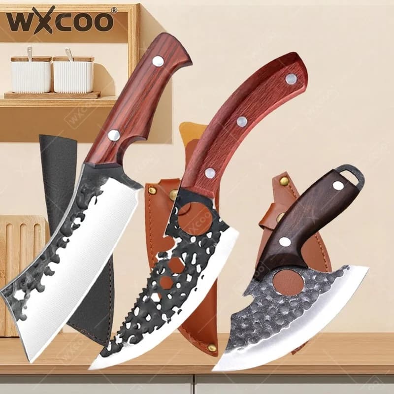 Coltelli da macellaio forgiati a mano WXCOO in acciaio inossidabile ad alto contenuto di carbonio, coltello da chef multifunzionale per barbecue, taglio carne e cucina