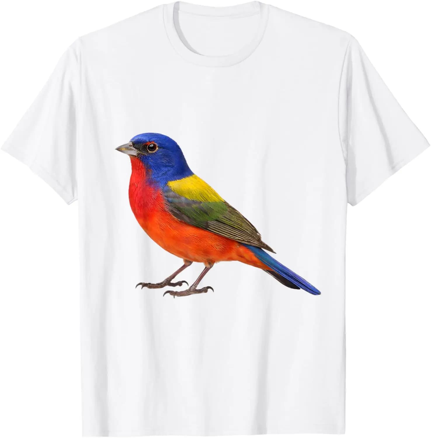 'Free Delivery' Painted Bunting Bird Aesthetic Illustration T-Shirt Unique Prints, Comfortable, Soft, Breathable, Holiday Gift, Personalized, Creative Round Neck, Cute, Funny, Women's and Men's