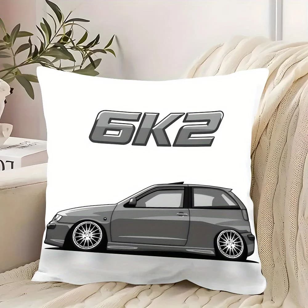 Fodera per cuscino con grafica automobilistica 45x45 cm, quadrata, in poliestere, con cerniera, lavabile solo a mano – Design astratto con silhouette di auto