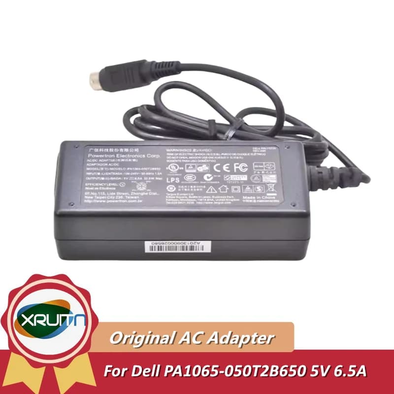 Caricabatterie adattatore AC/DC originale Powertron Electronics Corp. 5V 6.5A 32,5W Y5T3Y per Dell D3000 USB 3.0 DOPPIA STAZIONE DI ACCOCKING VIDEO