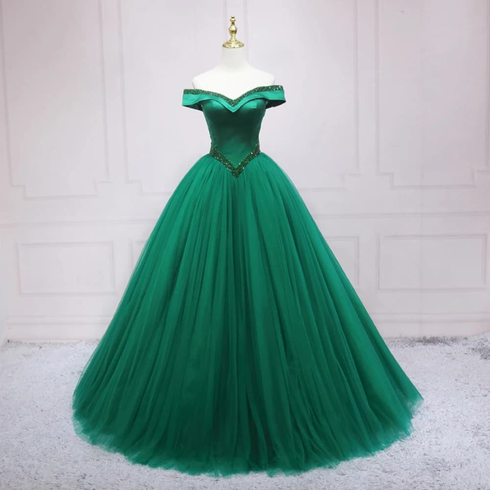 Abiti Quinceanera con spalle scoperte verdi personalizzati Paillettes Tulle Abiti da sera per feste Masquerade Vestido De Anos 15 Sweet 16