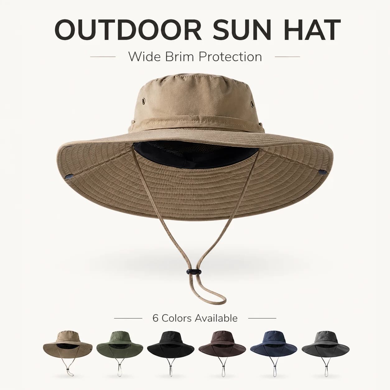 Wide Tent Men's Sun Hat with UV Protection, Breathable Fishing Hat Type Boonie/Safari with Subgola for Outdoor Hiking