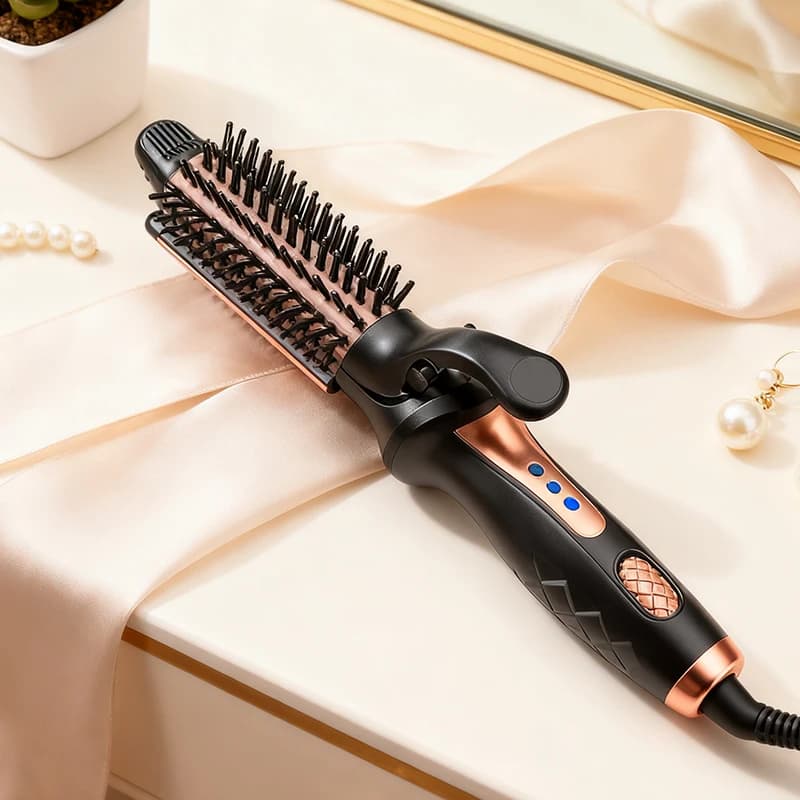 Un bigodino per capelli arricciacapelli elettrico due in uno che combina un pettine per capelli lisci e un ferro arricciacapelli, un strumento arricciacapelli da donna