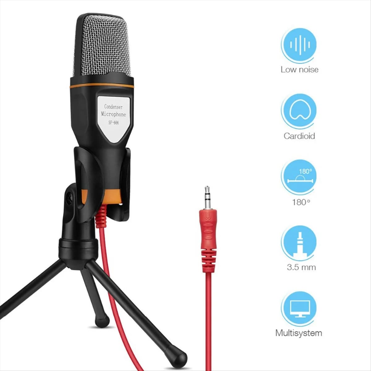 T35C -666 Professional 3.5 mm wired microphone Home AUX Audio Stereo Table tripod Set of microphones for PC Phone Karaoke-Nero