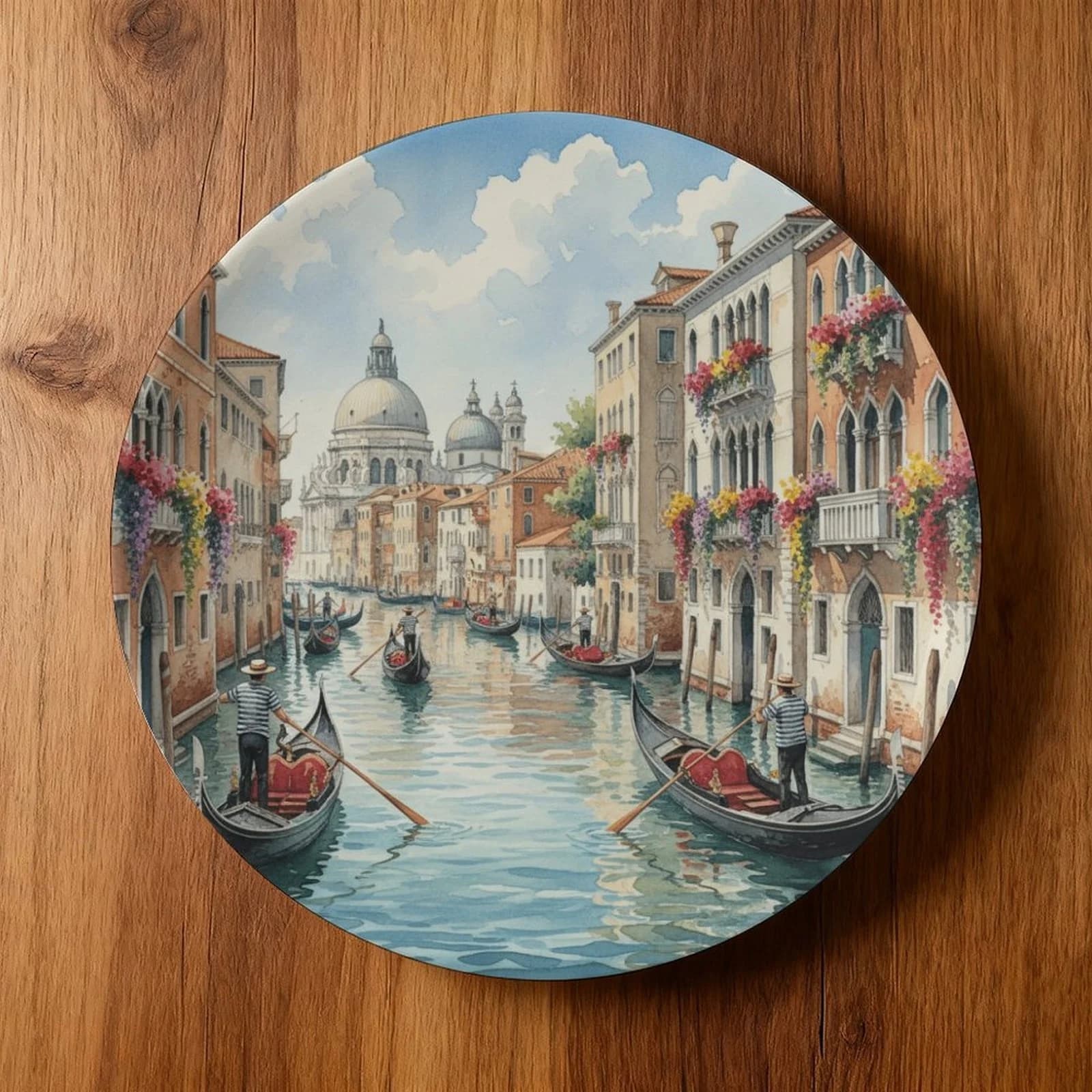 Piatto decorativo in ceramica a tema Venezia Canali da 1 pezzo - Arte da parete con paesaggio urbano italiano vibrante con Gondole e basilica di San Mark,