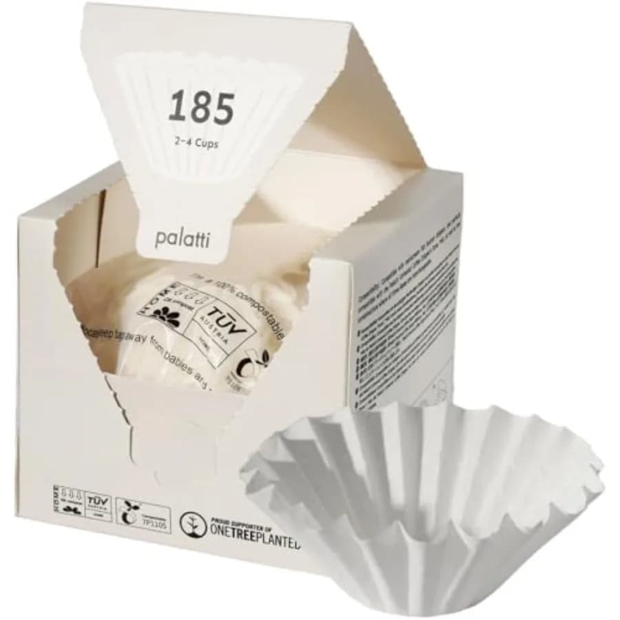 185 Basket Coffee Paper Filters 100 count, 2-4 cups for Flat Bottom Pour Over Makers and Drippers, with a Paper Box as a Conven