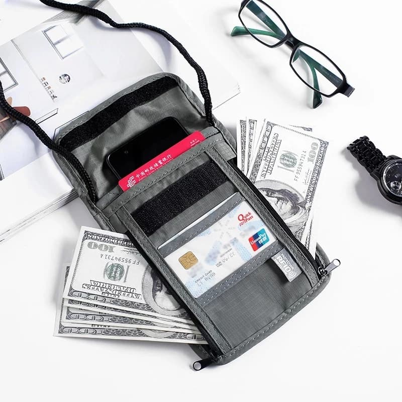 1 pz borsa di immagazzinaggio in Nylon RFID impermeabile documento di viaggio carta passaporto borsa collo portafoglio denaro documento carta passaporto custodia