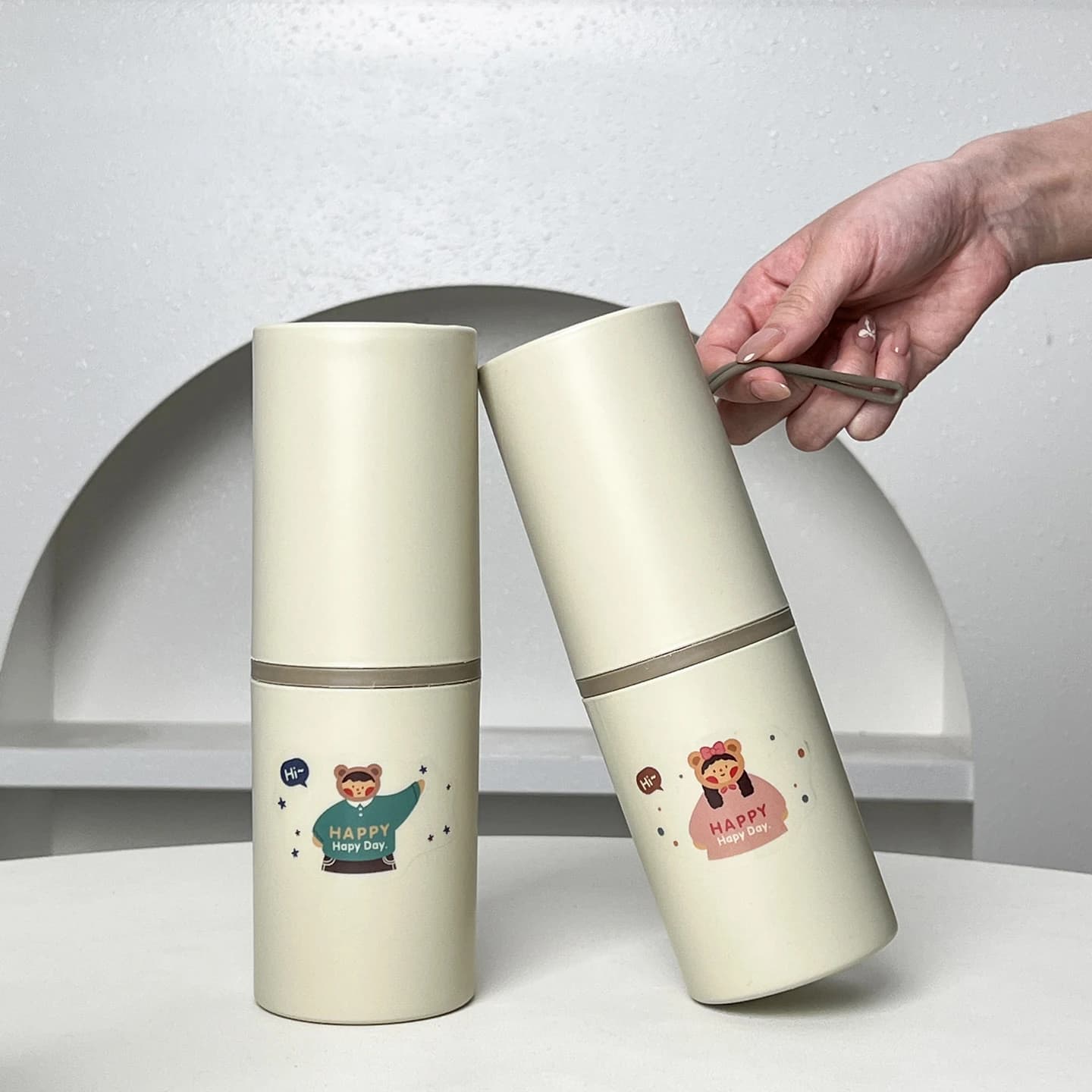 Portaspazzolino in Plastica Portatile da Viaggio, Custodia per Spazzolino, Accessori Bagno a Cartone Animato, Bicchiere per Collutorio, Scatola Porta Dentifricio
