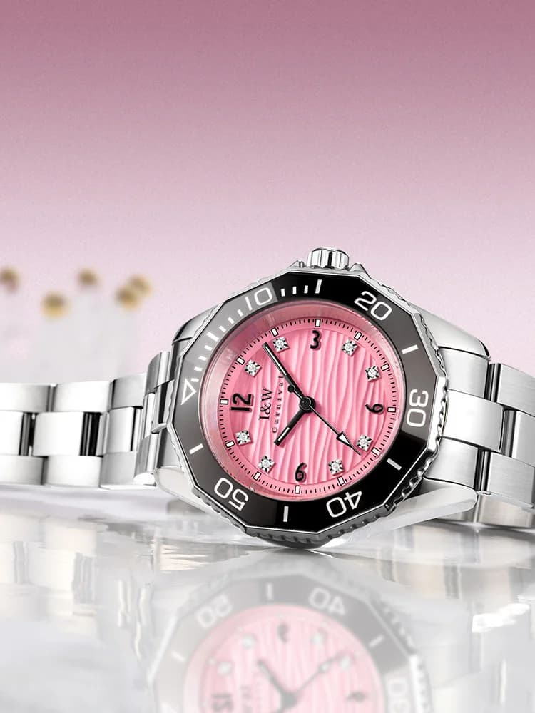 I&W Fashion Pink Women's Watches High Quality Switzerland Quartz Watches For Woman Sapphire Luminous Waterproof Relogio Feminino