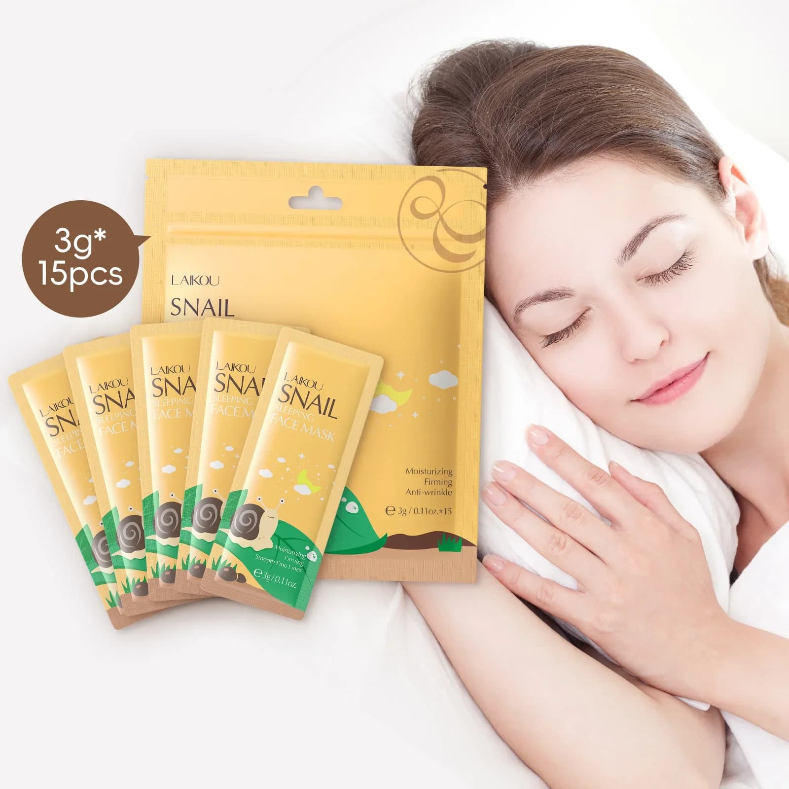 15 pcs Snail Moisturizing Mask for Face Hydrating Sleep Face Masks Face Masks Repair and Nutrient Night Face Mask Skin Care LAIKOU