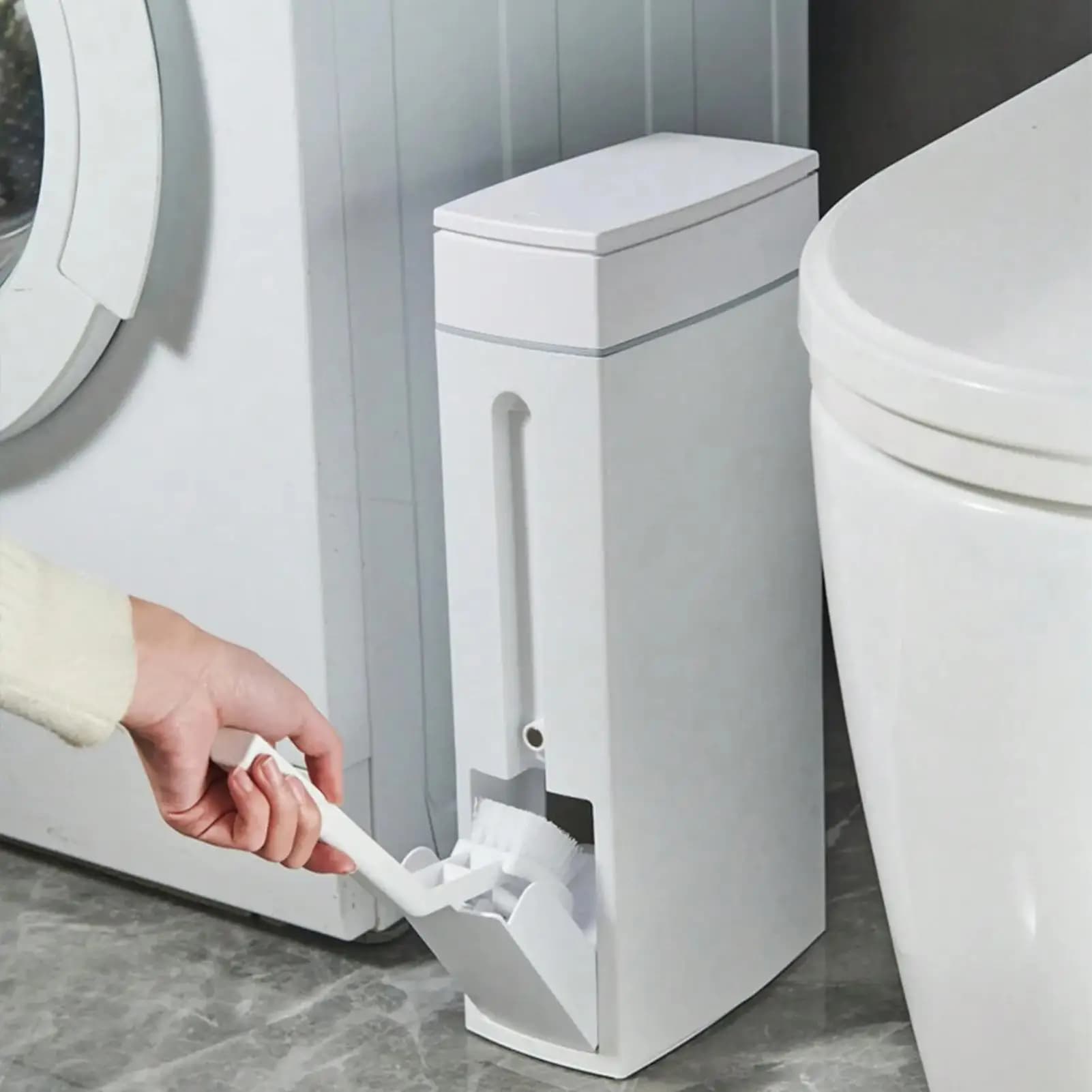Cestino per bagno salvaspazio con coperchio e spazzola WC integrata - Accessori bagno, cestino stretto per rifiuti