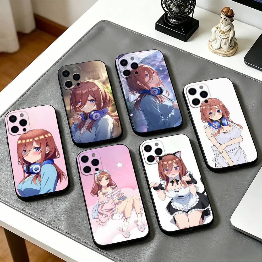 Anime Miku N-Nakano Phone Case For iPhone 17,16,15,14,13,12,11 Plus,Pro Max,XS,Soft Silicone Black Cover