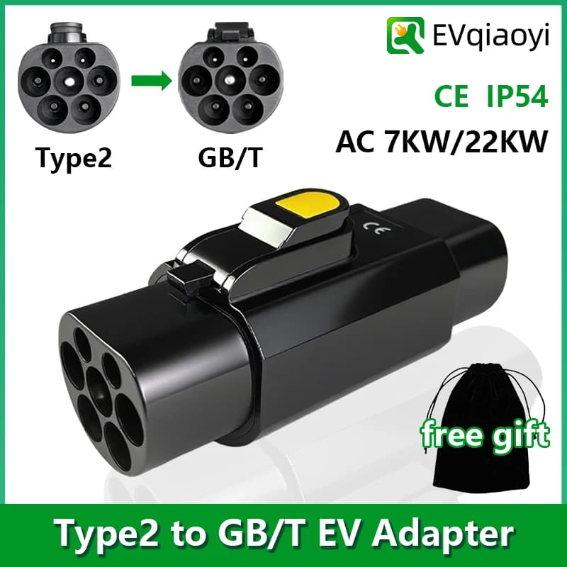 EVqiaoyi Type 2 to GB/T EV 32A 7KW/22KW EV Adapter from IEC 62196-2 GB/T EV Recharging Converter for Chinese standard car