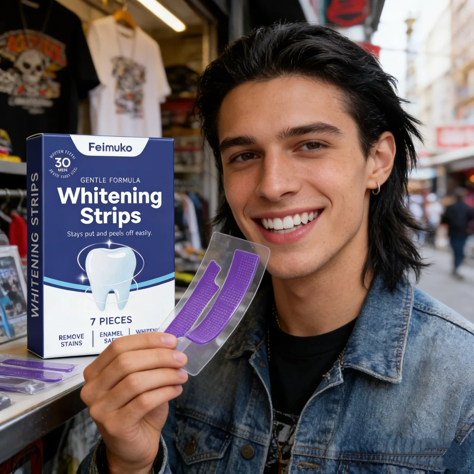 Strisce Sbiancanti per Denti Viola, Sbiancamento Rapido in 30 Minuti, Rimuovono le Macchie Gialle, Igienizzante Dentale, Patch Sbiancanti per Denti