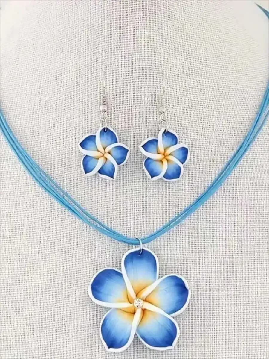 3pcs Fashionable Sweet & Elegant Soft Clay Flower Wax Cord Necklace & Earrings Set, Suitable For Women Daily Wear Valentines,Mom