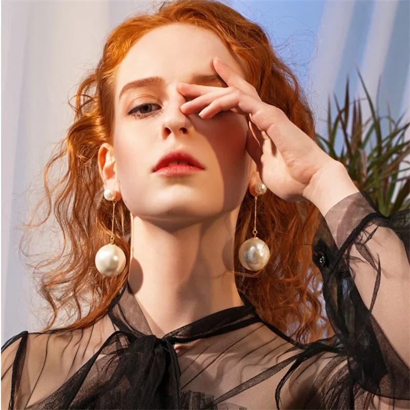 Korean Nightclub Style Imitation Large Pearl Earrings Retro Exaggerated Pearl Drop Earring For Women Party Jewelry
