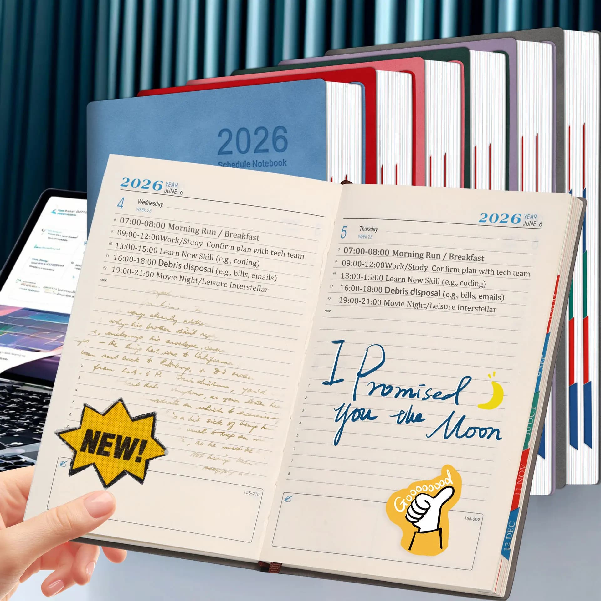 Agenda tascabile portatile A5 365 giorni 2026 Programma settimanale giornaliero Notebook Calendario Diario Copertina in PU per forniture per ufficio scolastico Agen