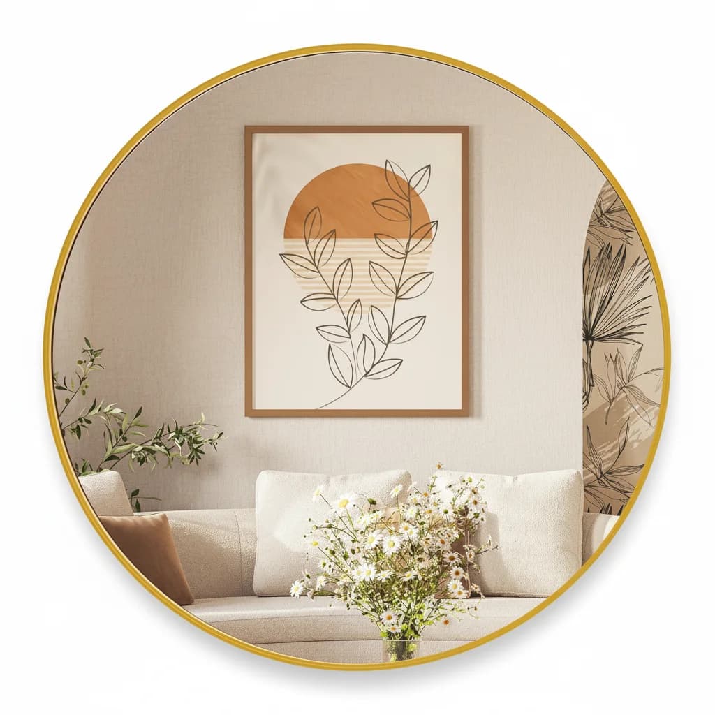 20" gold round wall mirror, elegant bathroom mirror for bedroom, unbreakable style without 20" frame.