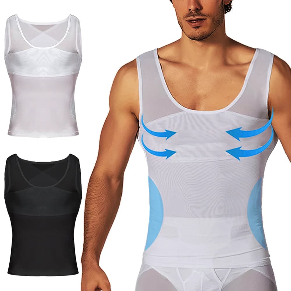 Camicie a compressione per uomo Canottiera dimagrante Body Shaper Canotte fitness Allenamento senza maniche Gilet modellante Canotte incrociate in rete