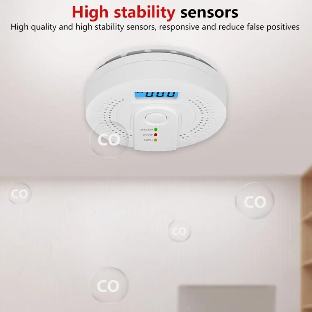 Display digitale a LED indipendente Rilevatore di monossido di carbonio Test di deposito sonoro Monitor di gas CO Avvertimento luminoso Sensore di CO bianco Casa