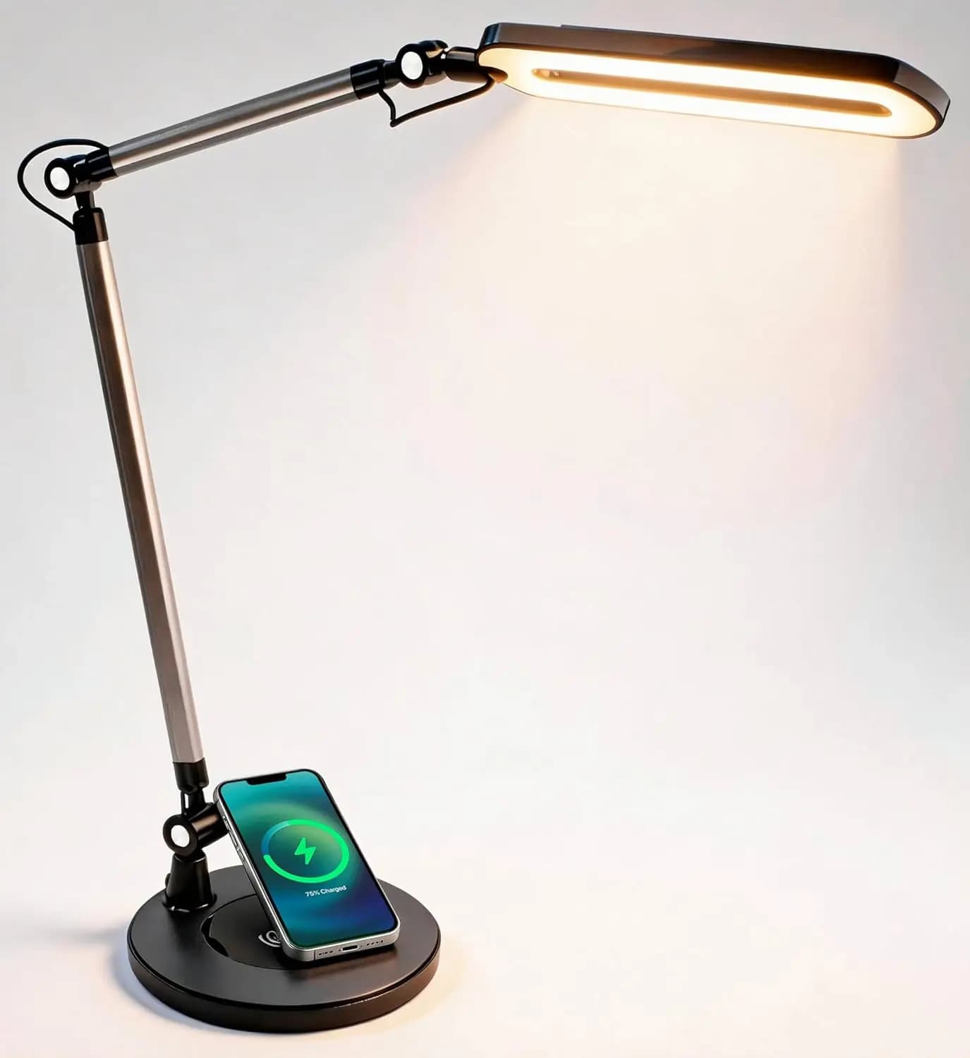 Lampada da scrivania a LED per architetti con caricatore wireless, altezza 32 pollici, braccio oscillante regolabile, 3 modalità di colore, 12 livelli di luminosità, protezione per gli occhi per casa, ufficio, lettura e studio