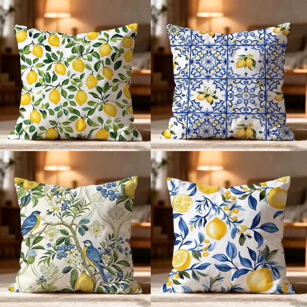 Lemon Pattern Cushion Cover Cushion Cover Soft Washable Pillow Case Multi-Scene For Couch Bed Travel Office Use