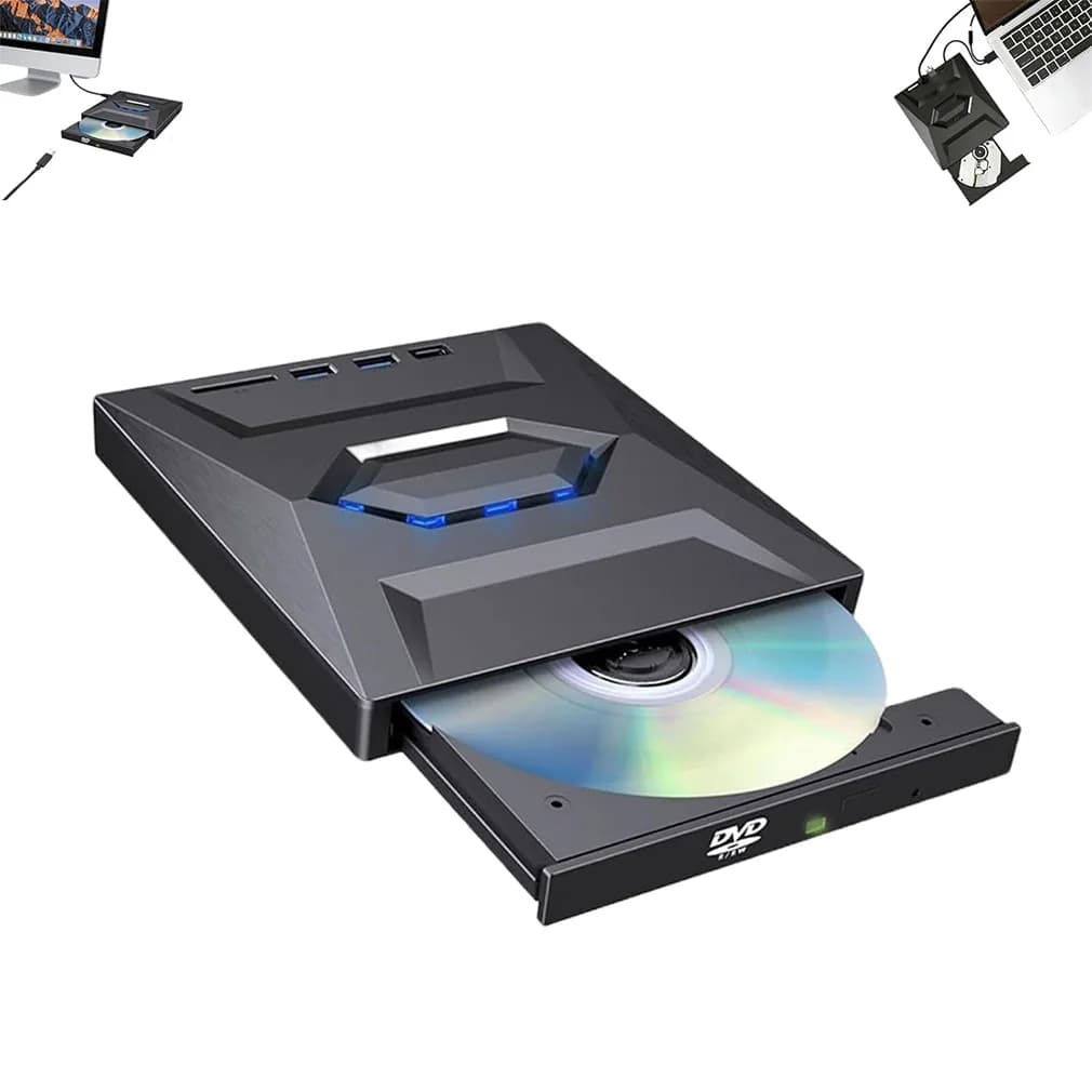 Lettore Esterno USB 3.0 7-in-1 Multifunzione, Masterizzatore DVD BD CD con Funzione di Lettura Schede SD TF per PC e Laptop, Senza Funzione Blu-ray