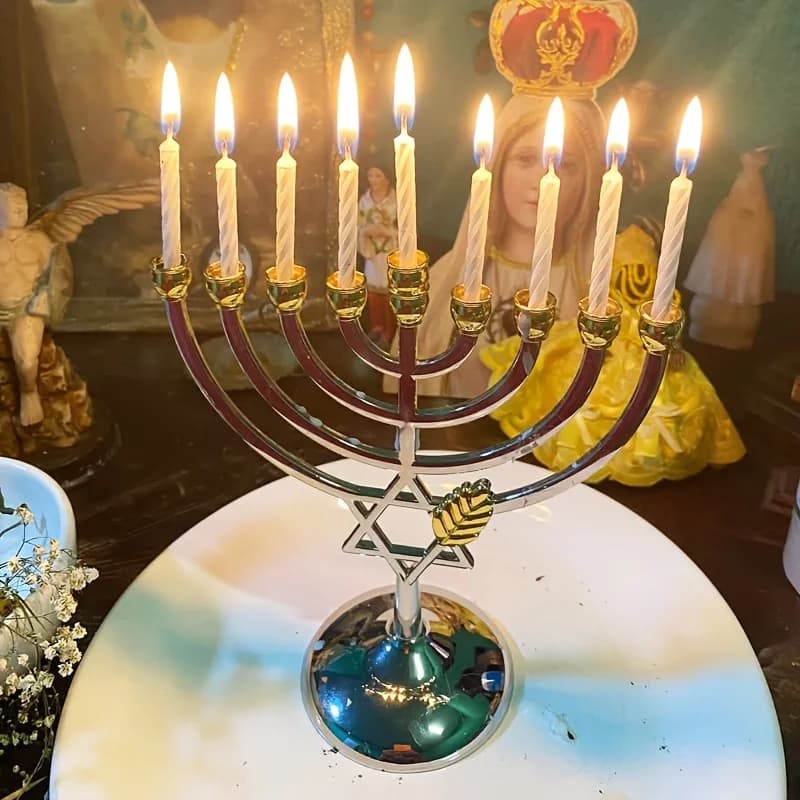 Hanukkah Menorah 9 Branch Candle Holder Star of David Metal Chanukah Candlestick Home Table Decoration Jewish Holiday Gift