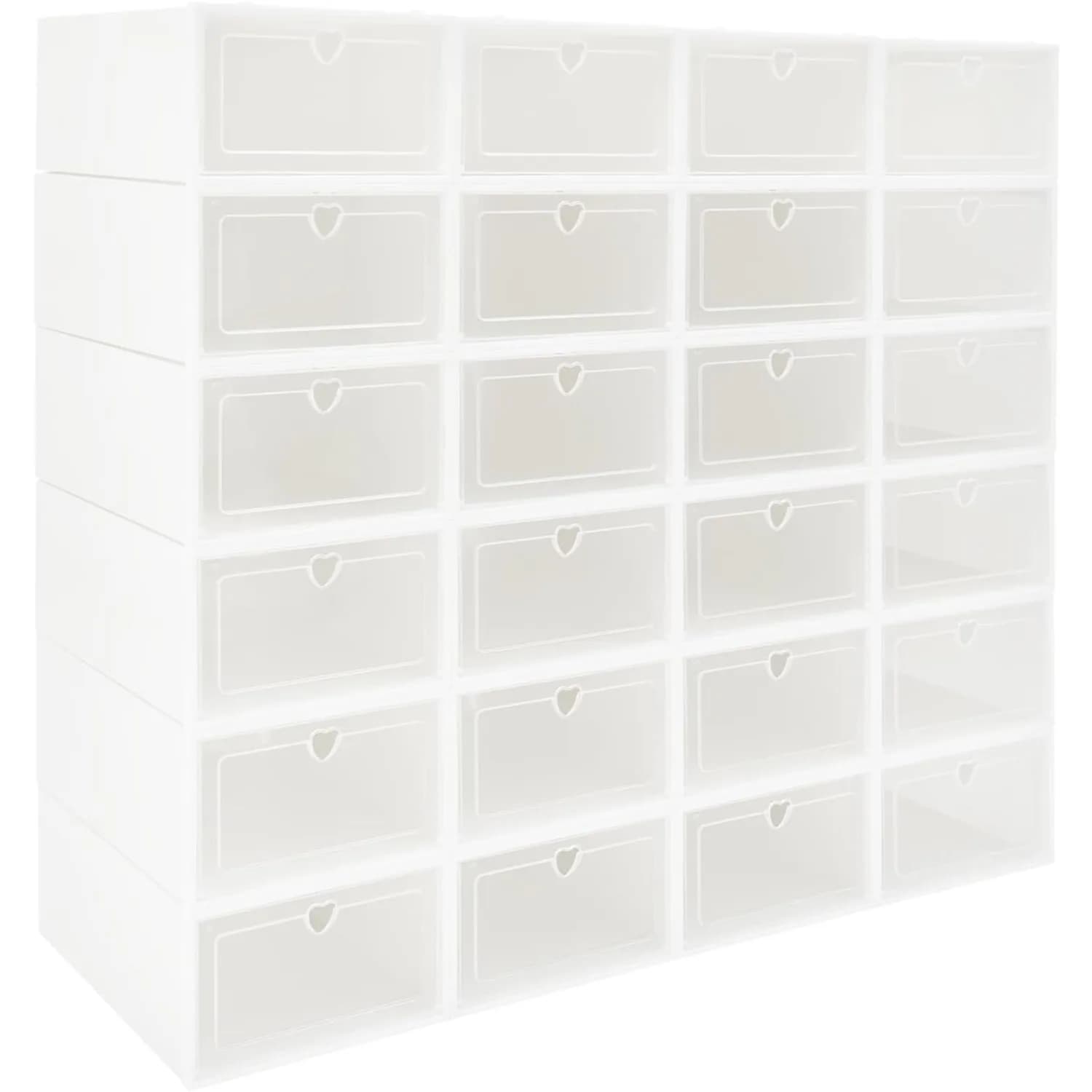 Eapmic Pack 24 Boxes for Shoes, Stackable Shoe Organizer for Wardrobe, Gymnastics Shoe Display, Spacious Plastic Shoe Box, Durable