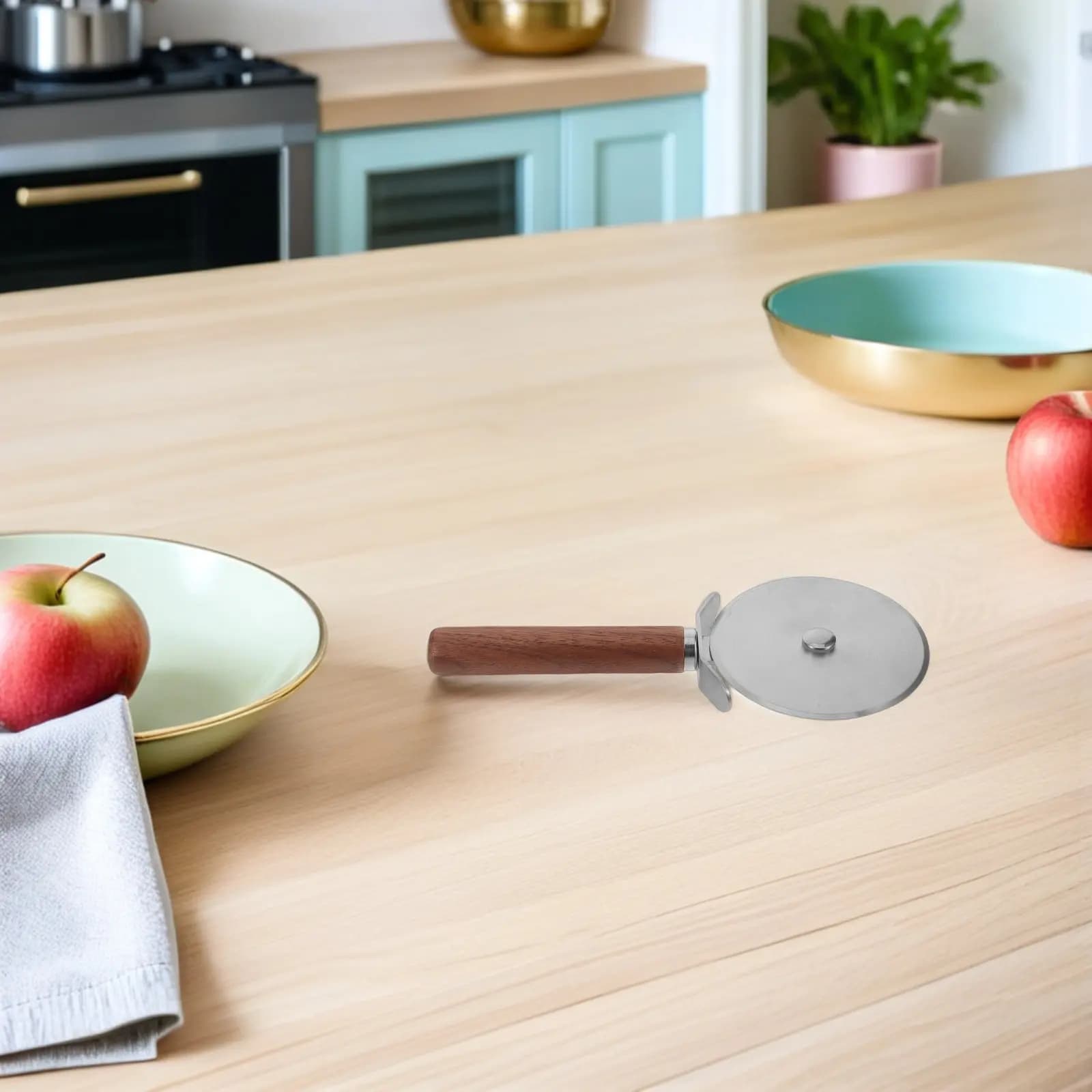 Heavy Duty Stainless Steel Pizza Roller Cutter with Non-Slip Wood Handle Ideal for Pizza Pastry Dough Spaghetti Ravioli Pasta