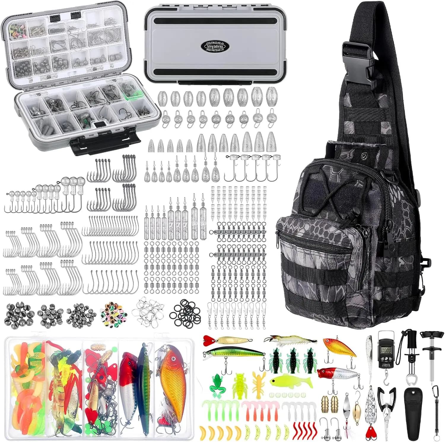 Kit da Pesca da 482 Pezzi con Ami, Esche, Estrattore di Ami, Pinza per Pesci e Zaino per Uomini e Donne