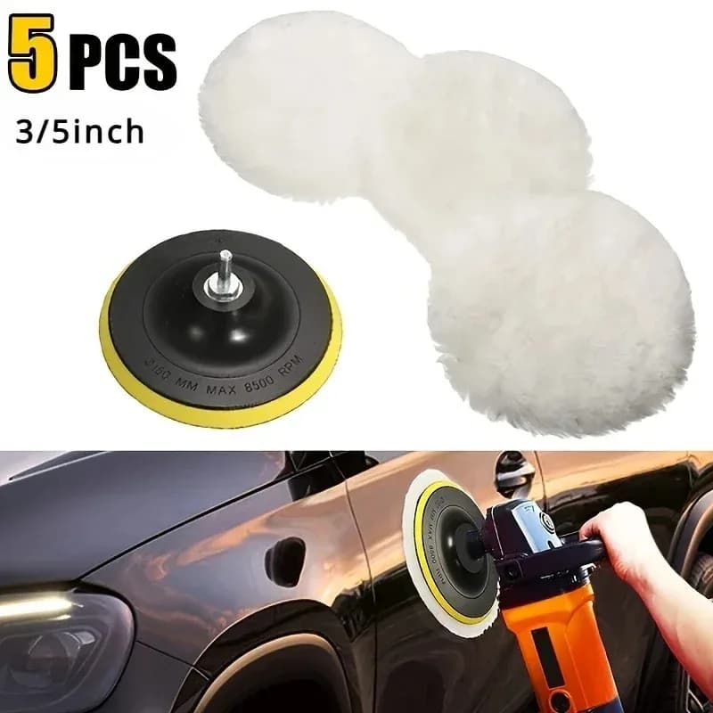 5 pezzi set di tamponi per lucidatura per auto strumento ruota per lucidatura in lana kit disco per lucidatura per trapano da 3/4/5 pollici per lucidatrice per auto cura della ceretta della vernice automatica