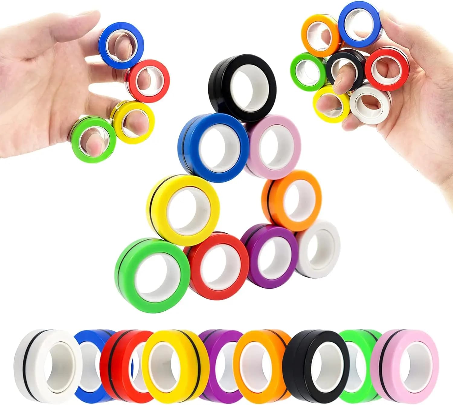 Confezione di giocattoli con anello magnetico Fidget Spinner, dita colorate, anelli magnetici, giocattoli per l'allenamento, allevia l'ansia dell'autismo